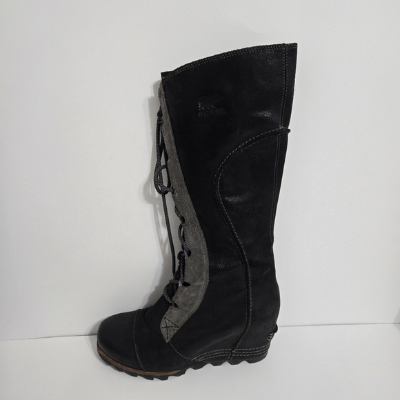 Sorel Cate the Great Wedge boot lace up leather black gray heel - Picture 7 of 12